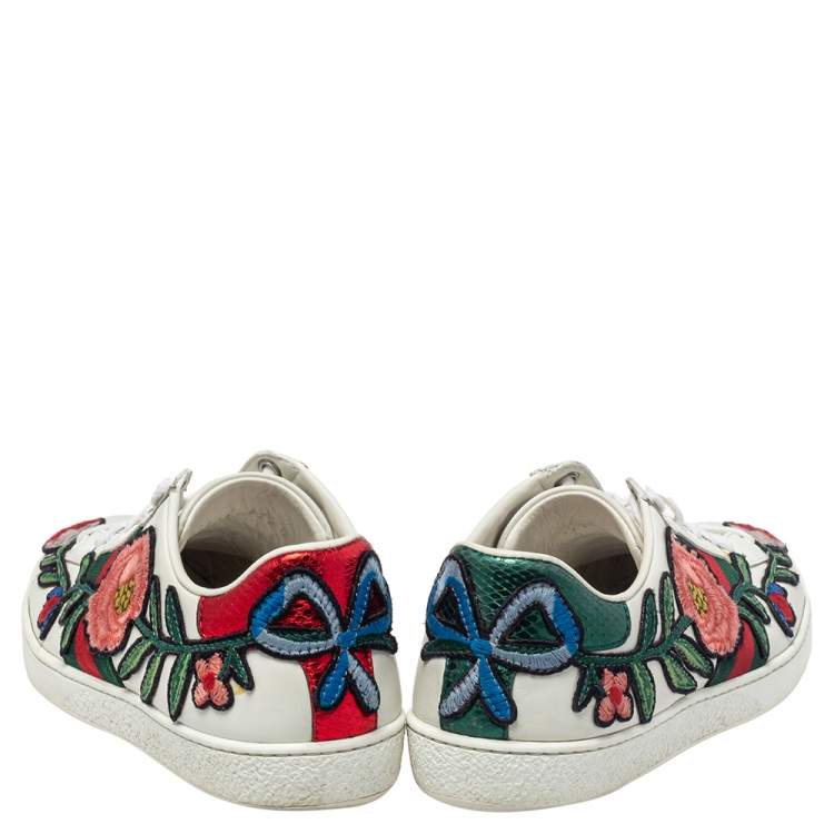 Pre Owned Gucci White Leather Ace Web Low Top Sneakers Size 35.5
