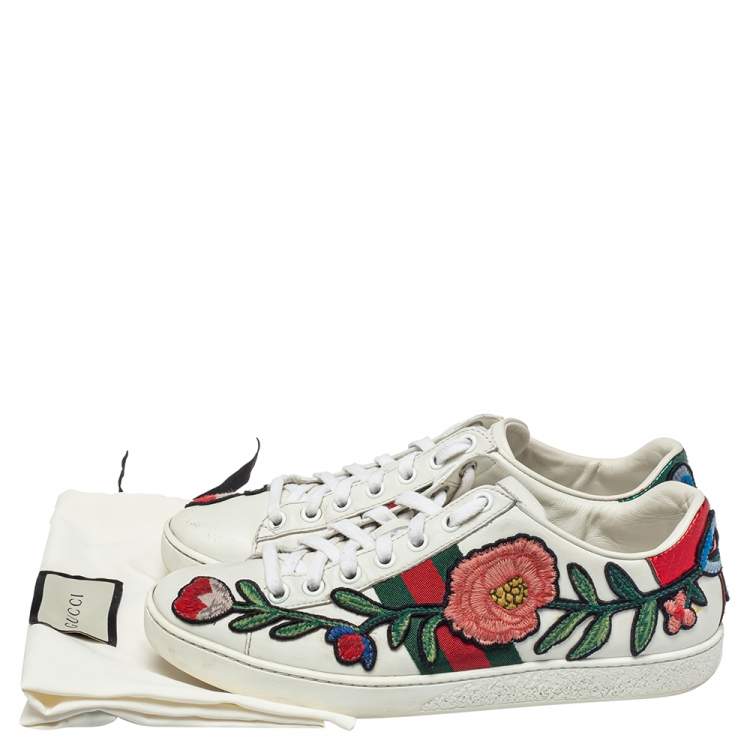 Pre Owned Gucci White Leather Ace Web Low Top Sneakers Size 35.5