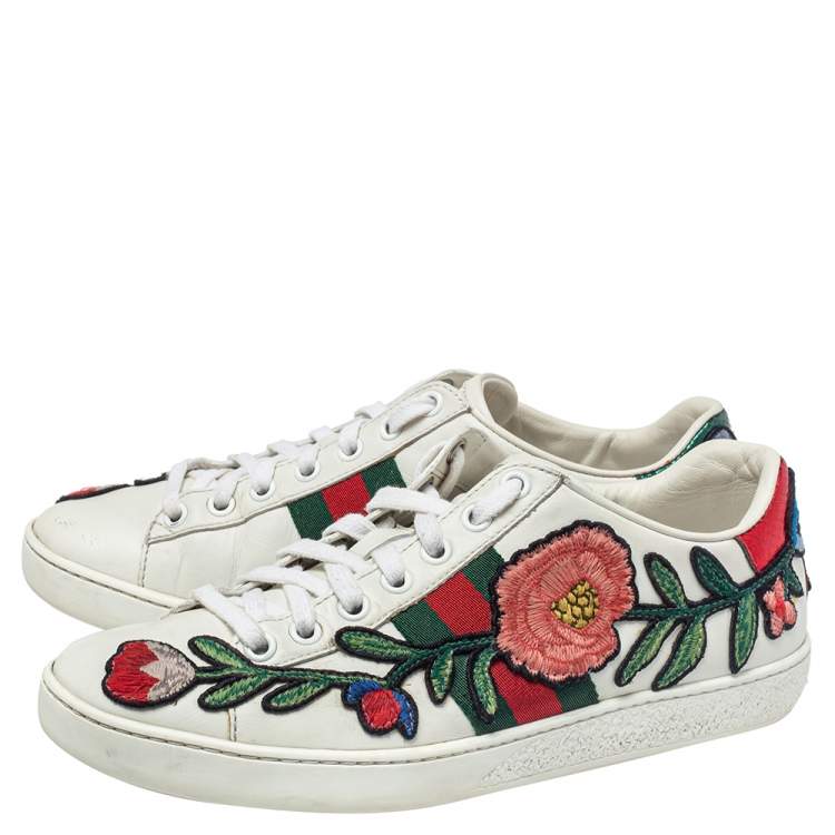 Pre Owned Gucci White Leather Ace Web Low Top Sneakers Size 35.5