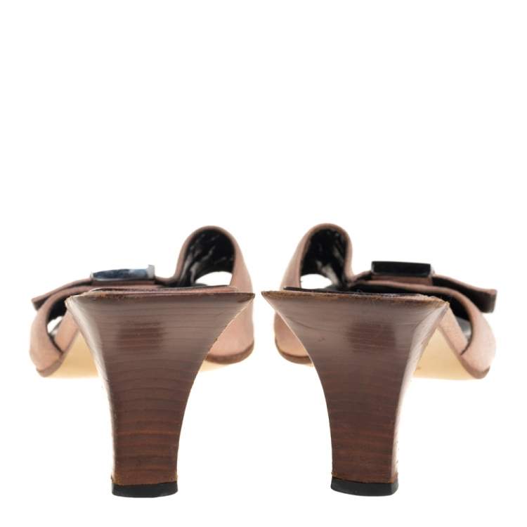 Pre Owned Gucci Pale Pink Suede Vintage Square Toe Slide Sandals Size 37.5