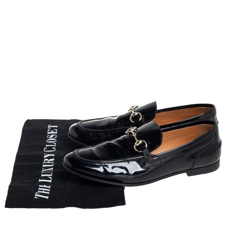 Pre Owned Gucci Black Patent Leather Horsebit Slip On Loafers Size 36.5