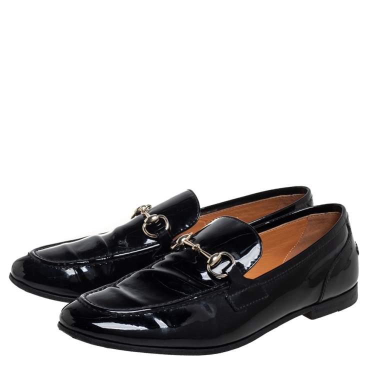 Pre Owned Gucci Black Patent Leather Horsebit Slip On Loafers Size 36.5