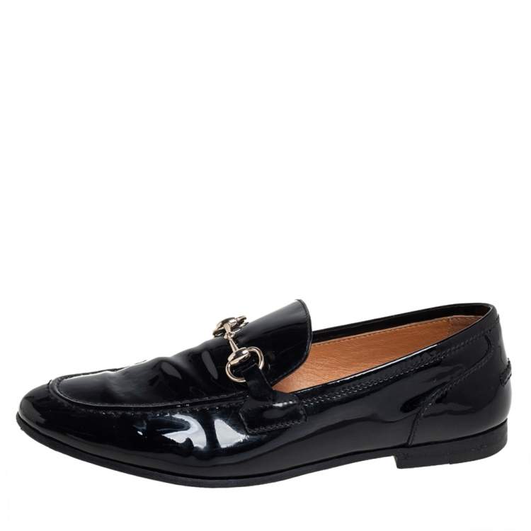 Pre Owned Gucci Black Patent Leather Horsebit Slip On Loafers Size 36.5