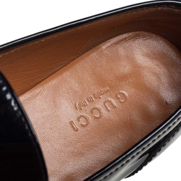 Pre Owned Gucci Black Patent Leather Horsebit Slip On Loafers Size 36.5