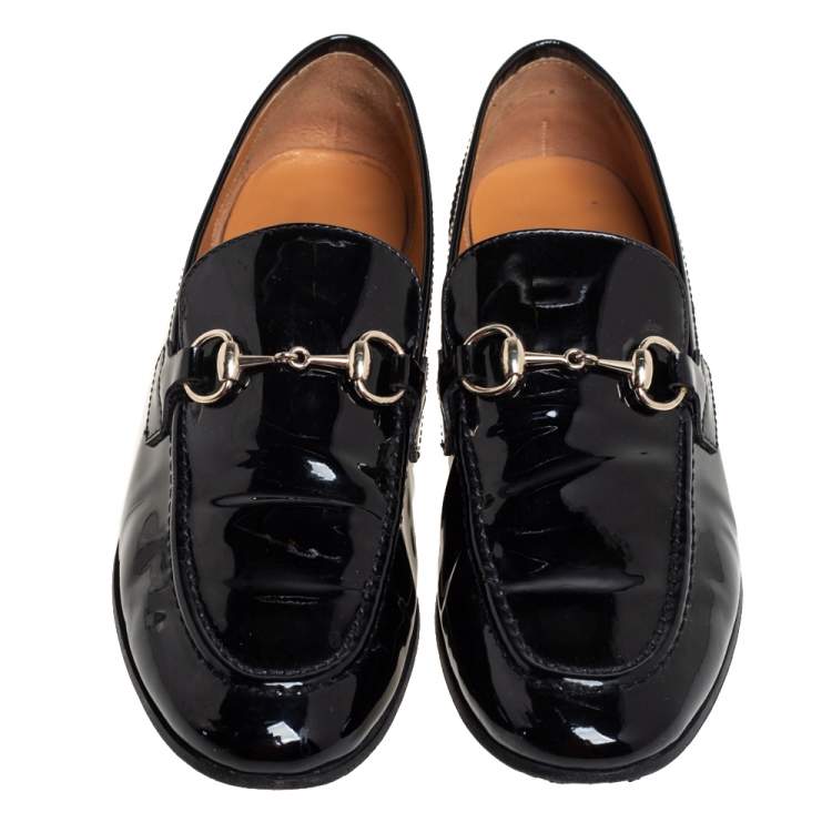 Pre Owned Gucci Black Patent Leather Horsebit Slip On Loafers Size 36.5