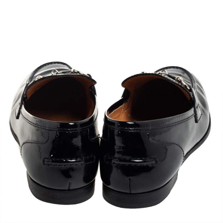 Pre Owned Gucci Black Patent Leather Horsebit Slip On Loafers Size 36.5