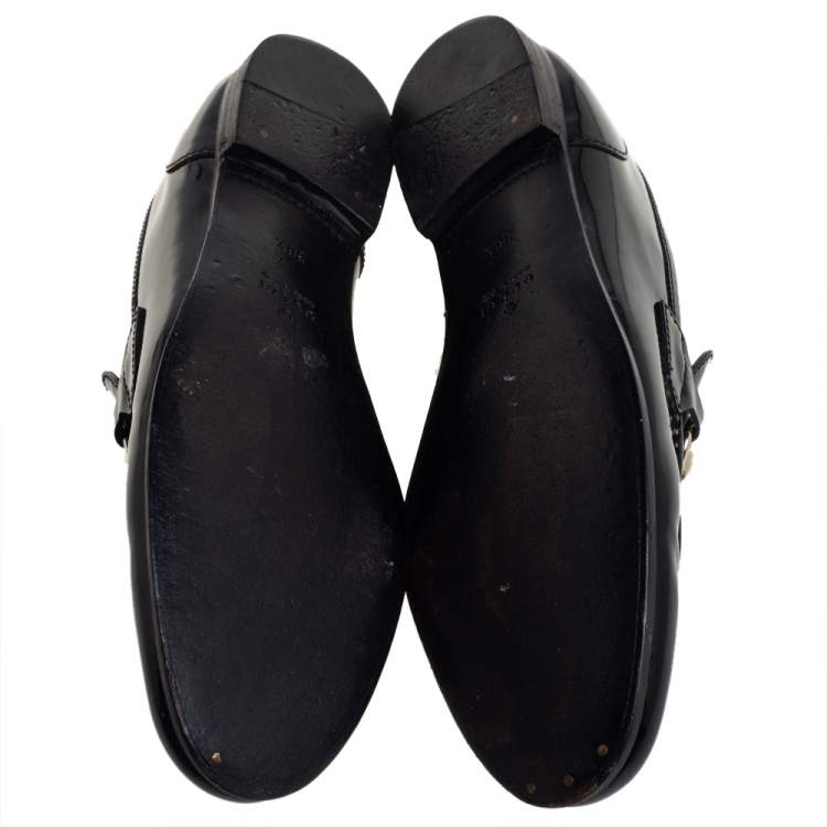 Pre Owned Gucci Black Patent Leather Horsebit Slip On Loafers Size 36.5