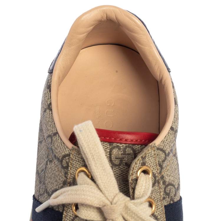 Pre Owned Gucci Beige/Brown GG Supreme Canvas Ace Web Low Top Sneakers Size 37