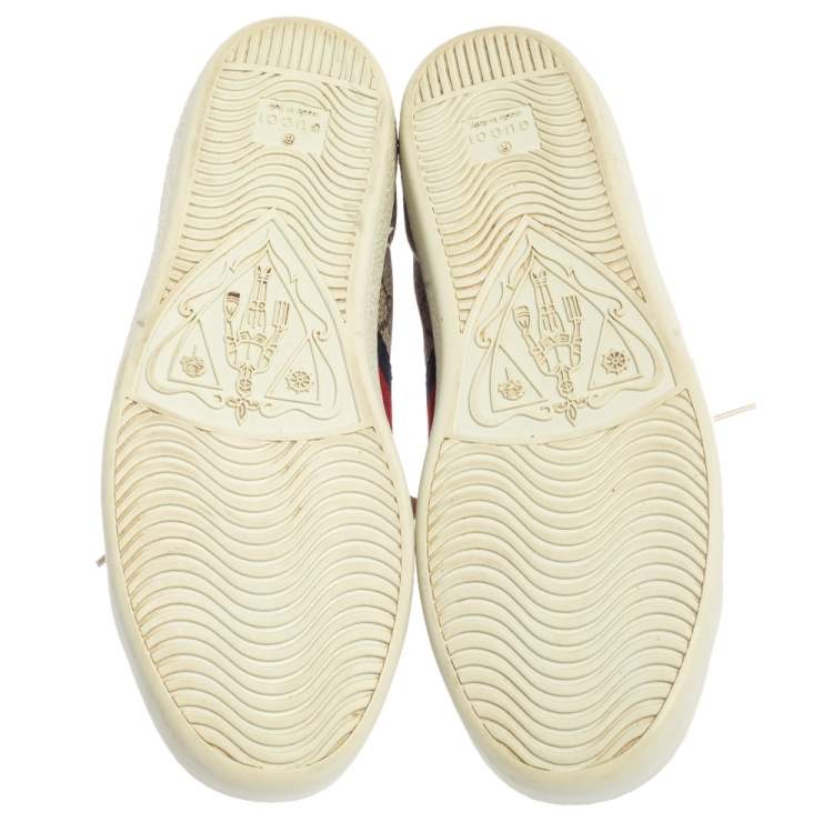 Pre Owned Gucci Beige/Brown GG Supreme Canvas Ace Web Low Top Sneakers Size 37