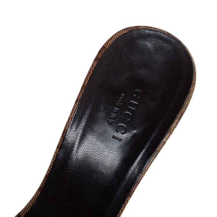 Pre Owned Gucci Brown Crystal Canvas Slip On  Sandals Size 38.5