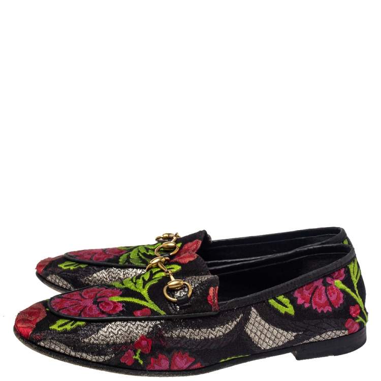 Pre Owned Gucci Multicolor Floral Print Jacquard Jordaan Horsebit Loafers Size 38