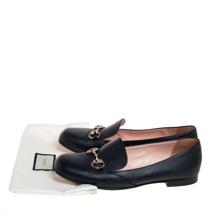 Pre Owned Gucci Black Leather Horsebit Slip On Loafers Size 39