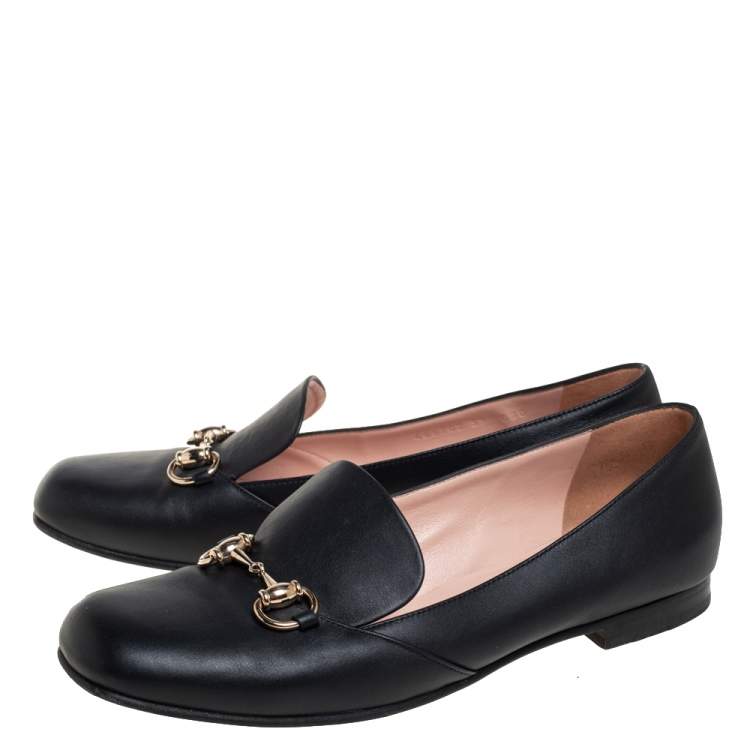 Pre Owned Gucci Black Leather Horsebit Slip On Loafers Size 39