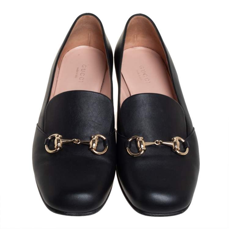 Pre Owned Gucci Black Leather Horsebit Slip On Loafers Size 39