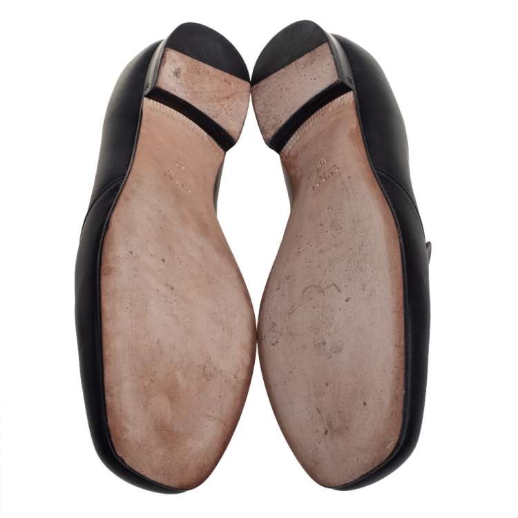 Pre Owned Gucci Black Leather Horsebit Slip On Loafers Size 39