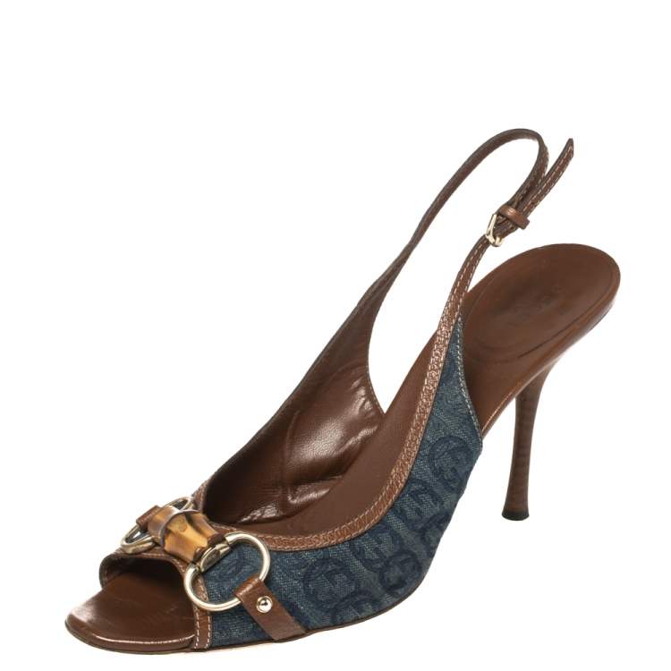 Gucci Blue Denim Bamboo Horsebit Slingback Sandals Size 41 Gucci | TLC