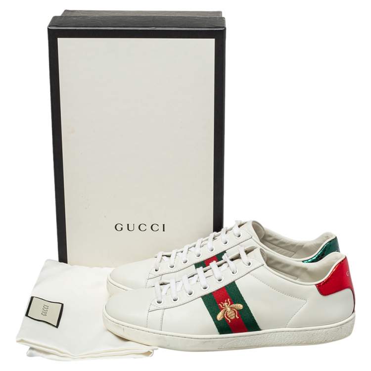 مملوكة مسبقًا Gucci White Leather Ace Embroidered Bee Low Top Sneakers Size 38.5