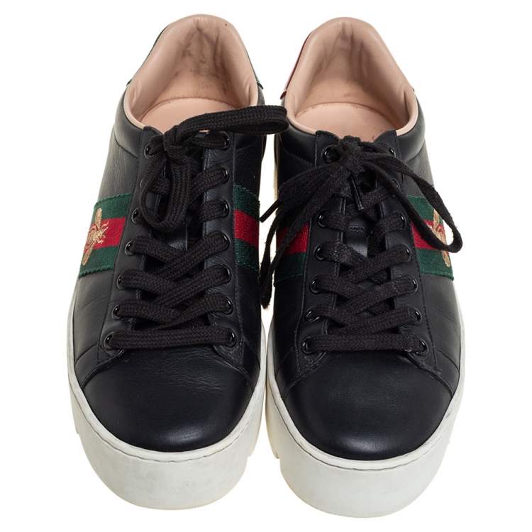 Pre Owned Gucci Black Leather Ace Platform Sneakers Size 37