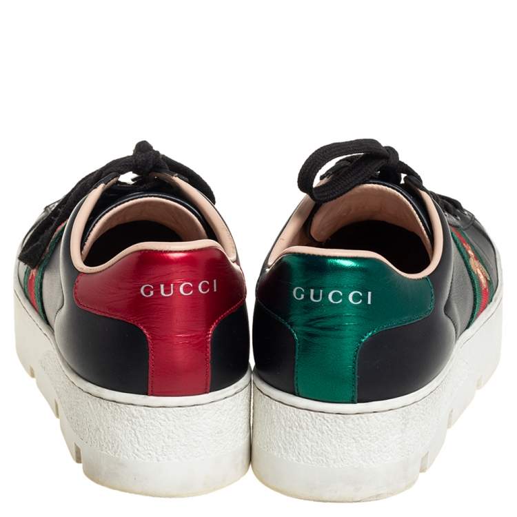 Pre Owned Gucci Black Leather Ace Platform Sneakers Size 37
