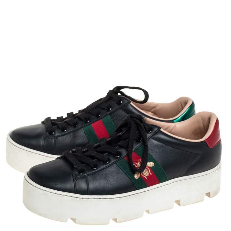 Pre Owned Gucci Black Leather Ace Platform Sneakers Size 37