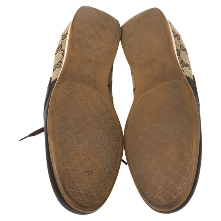 Pre Owned Gucci Brown Leather And Guccissima Canvas Royal Sport Interlocking GG Sneakers Size 39.5