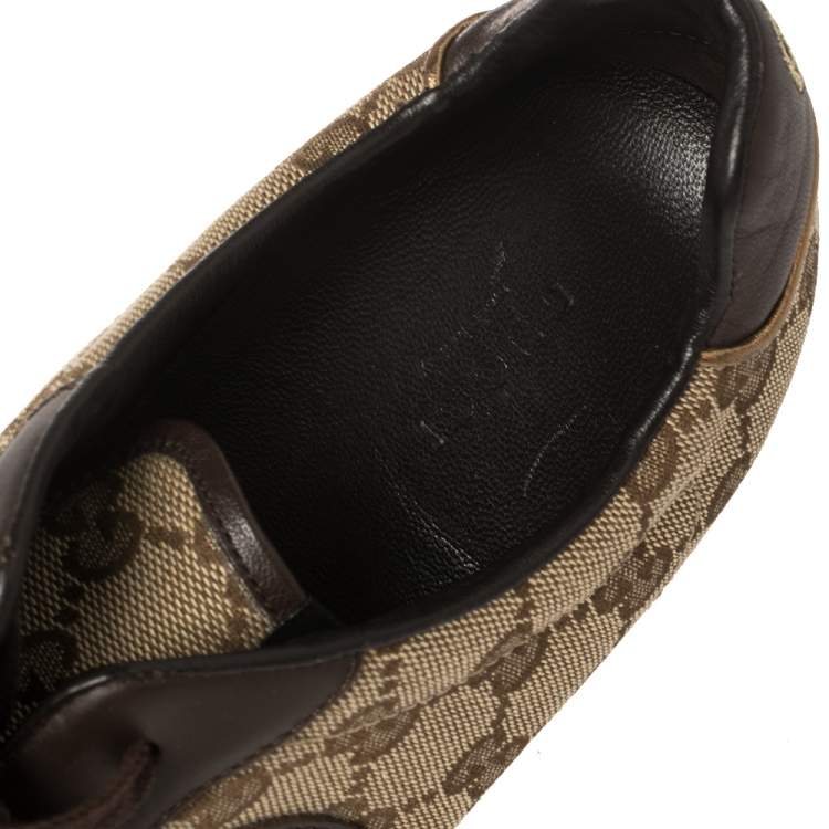 Pre Owned Gucci Brown Leather And Guccissima Canvas Royal Sport Interlocking GG Sneakers Size 39.5