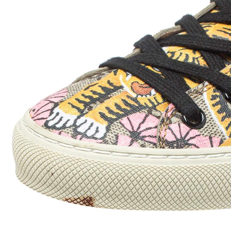 Pre Owned Gucci Beige GG Canvas Major Tiger Pearl Embellished High Top Sneakers Size 38