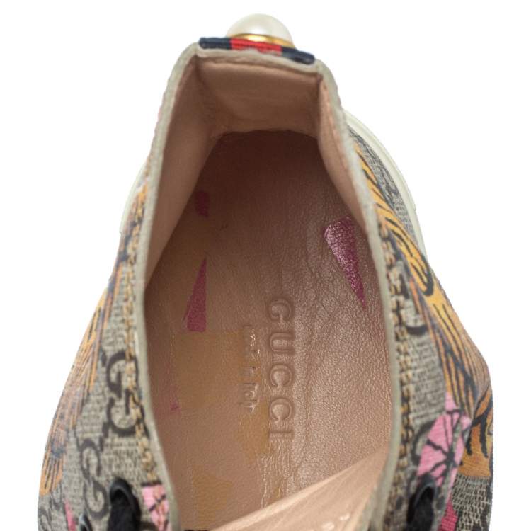 Pre Owned Gucci Beige GG Canvas Major Tiger Pearl Embellished High Top Sneakers Size 38