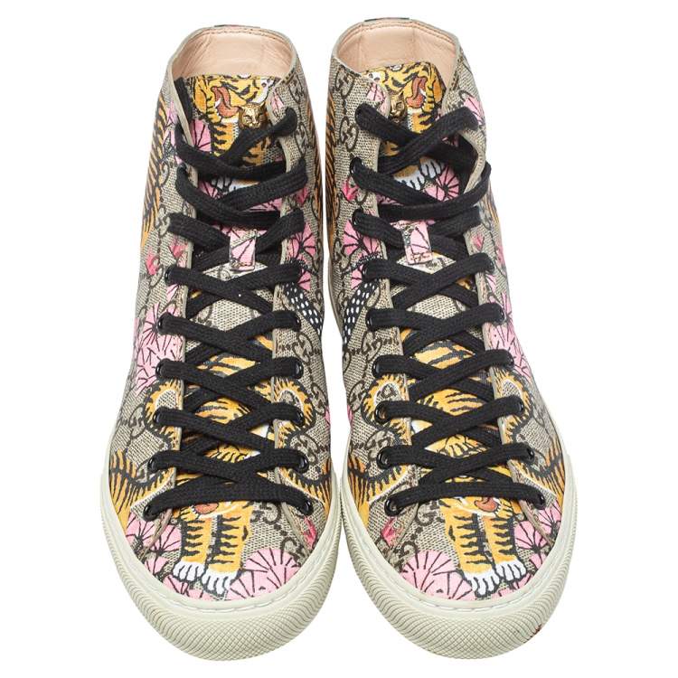 Pre Owned Gucci Beige GG Canvas Major Tiger Pearl Embellished High Top Sneakers Size 38