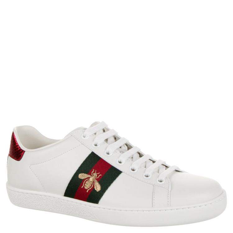 مملوكة مسبقًا Gucci White Leather Python Embossed Leather Ace Bee Sneakers EU 35