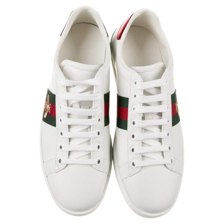 مملوكة مسبقًا Gucci White Leather Python Embossed Leather Ace Bee Sneakers EU 35