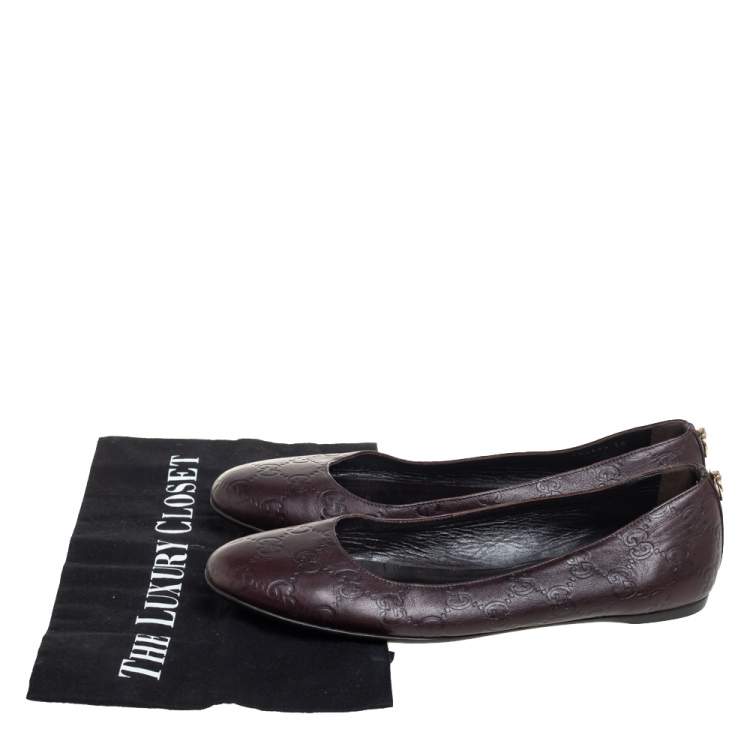 Pre Owned Gucci Dark Brown Guccissima Leather Ballet Flats Size 38