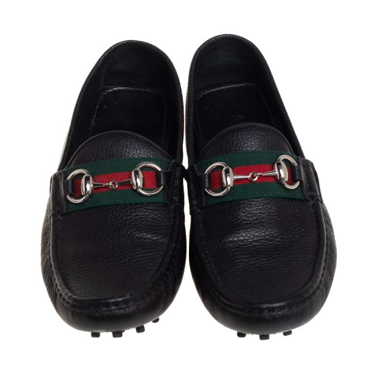 Pre Owned Gucci Black Leather Web Detail Horsebit Loafers Size 37.5