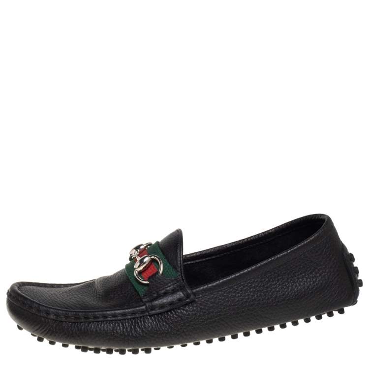 Pre Owned Gucci Black Leather Web Detail Horsebit Loafers Size 37.5