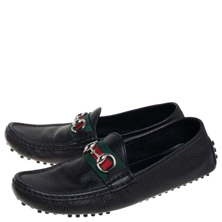 Pre Owned Gucci Black Leather Web Detail Horsebit Loafers Size 37.5