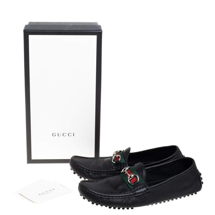 Pre Owned Gucci Black Leather Web Detail Horsebit Loafers Size 37.5