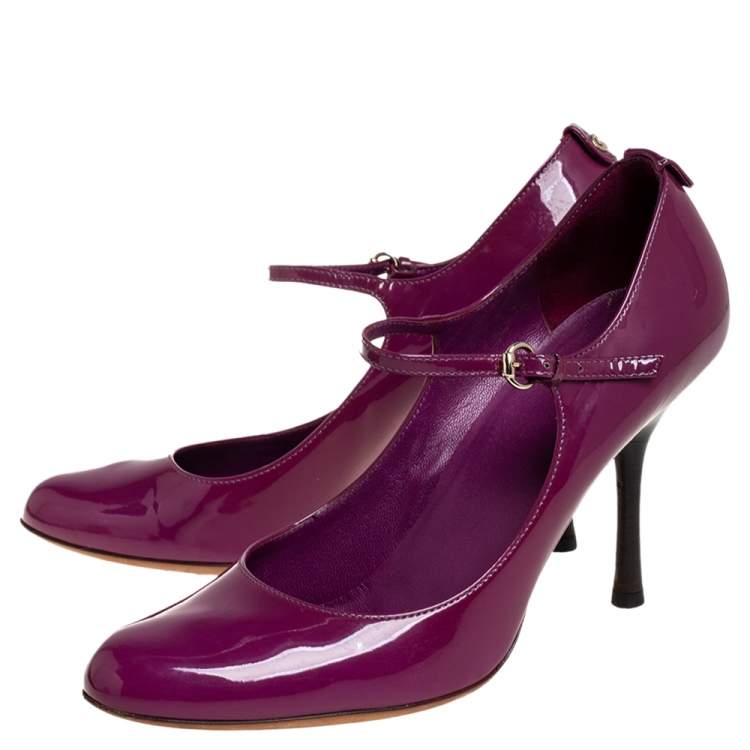 Pre Owned Gucci Purple Patent Leather Mary Jane Pumps Size 38.5