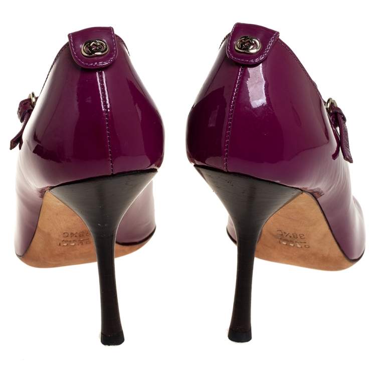 Pre Owned Gucci Purple Patent Leather Mary Jane Pumps Size 38.5