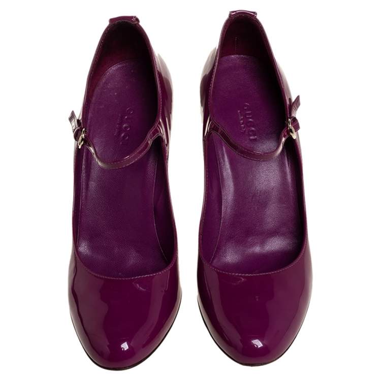 Pre Owned Gucci Purple Patent Leather Mary Jane Pumps Size 38.5