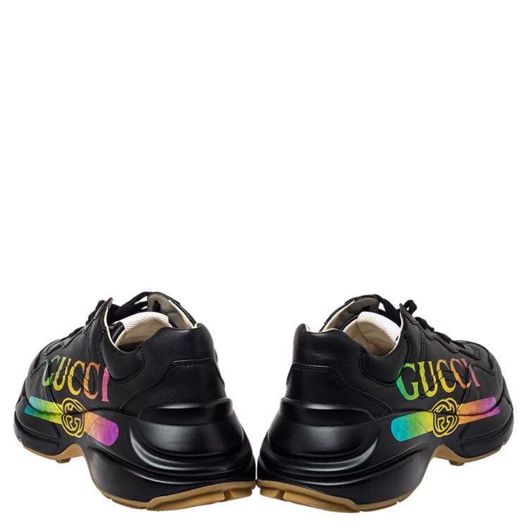 Pre Owned Gucci Black Leather Rhyton Sneakers Size 37.5