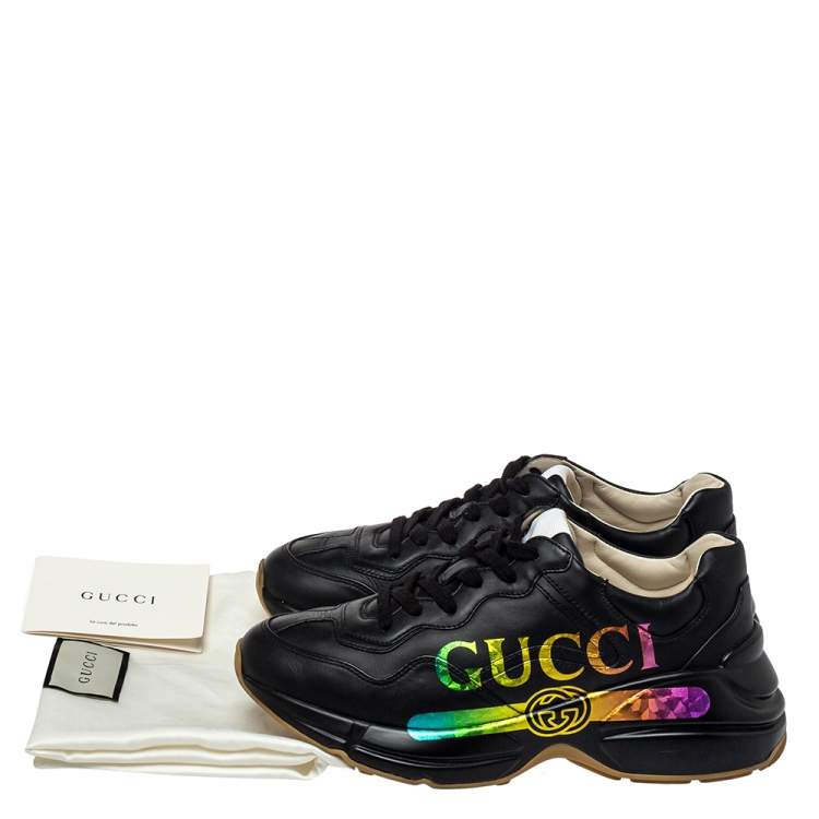 Pre Owned Gucci Black Leather Rhyton Sneakers Size 37.5