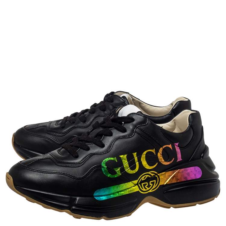 Pre Owned Gucci Black Leather Rhyton Sneakers Size 37.5