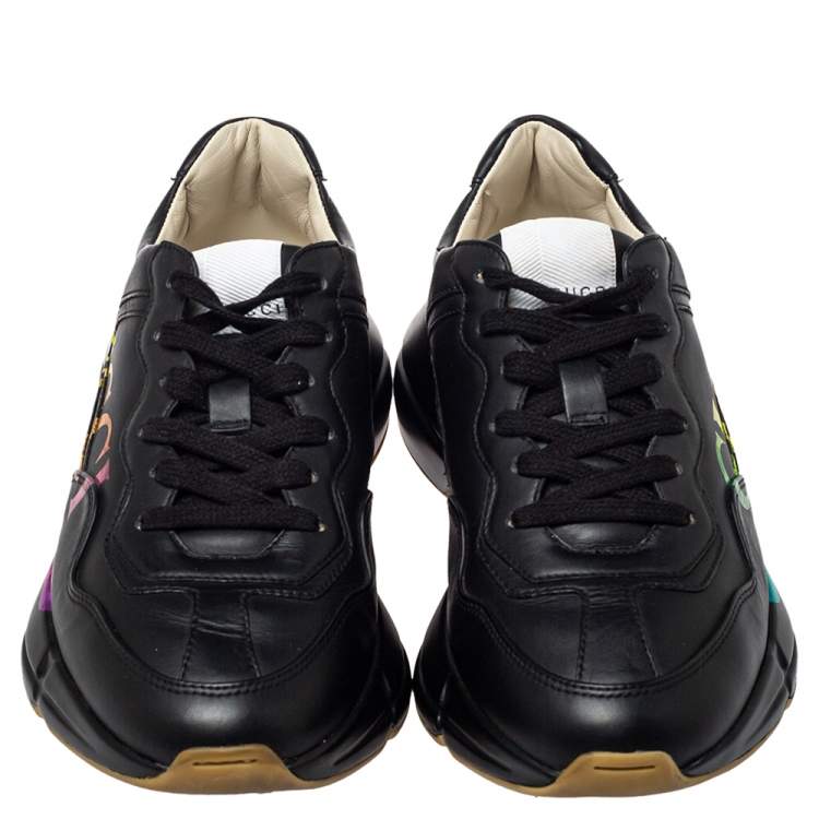 Pre Owned Gucci Black Leather Rhyton Sneakers Size 37.5
