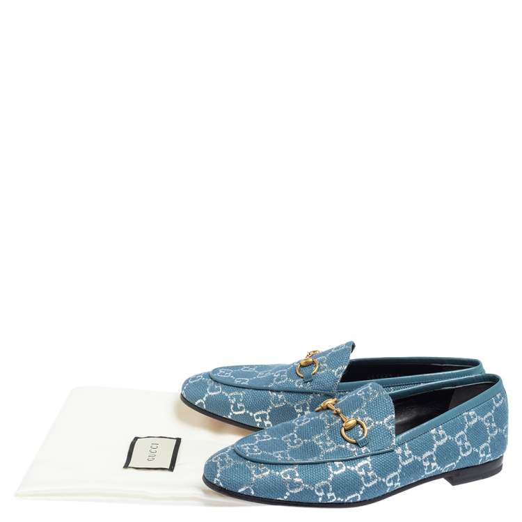 Pre Owned Gucci Blue GG Canvas Brixton Loafers Size 37.5