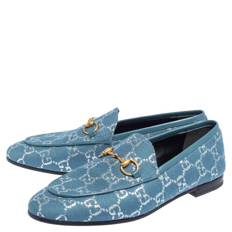 Pre Owned Gucci Blue GG Canvas Brixton Loafers Size 37.5