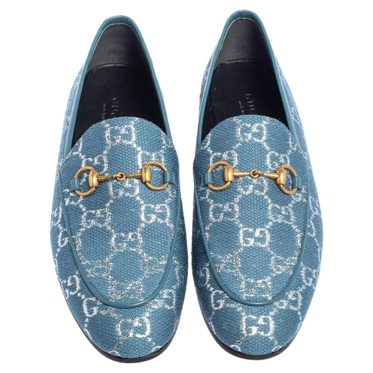 Pre Owned Gucci Blue GG Canvas Brixton Loafers Size 37.5