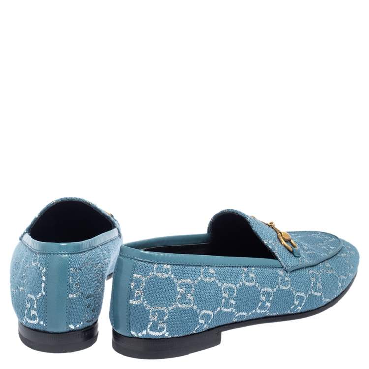 Pre Owned Gucci Blue GG Canvas Brixton Loafers Size 37.5