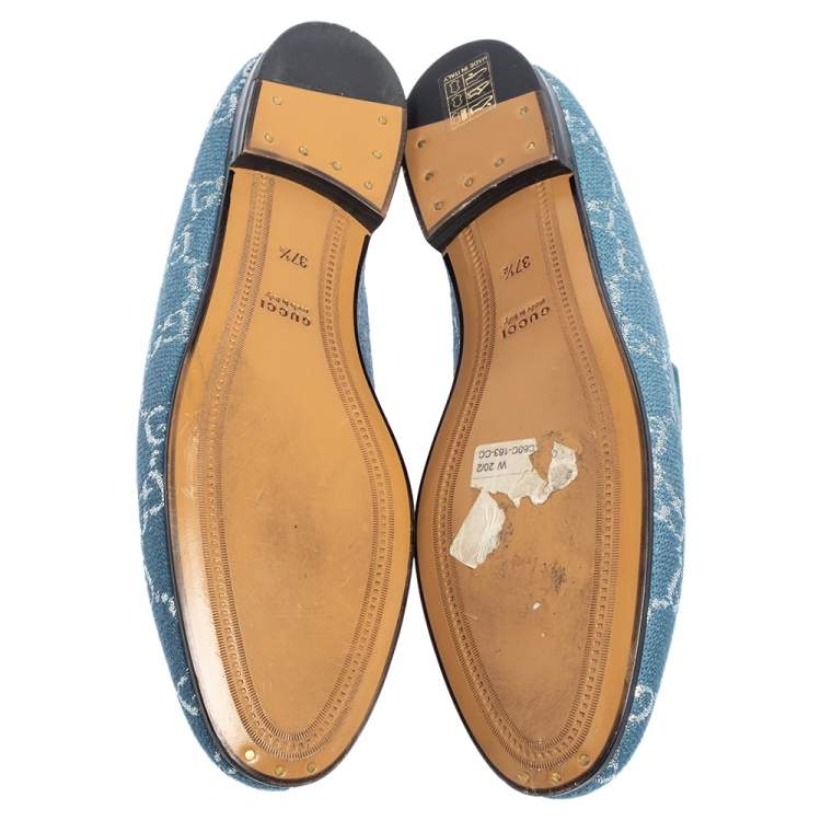 Pre Owned Gucci Blue GG Canvas Brixton Loafers Size 37.5