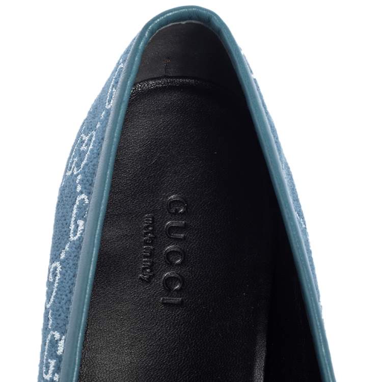 Pre Owned Gucci Blue GG Canvas Brixton Loafers Size 37.5