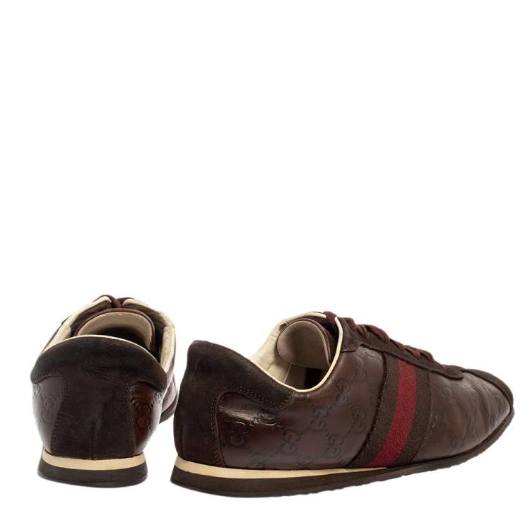 Pre Owned Gucci Brown Guccissima Leather And Suede Lace Up Sneakers Size 40